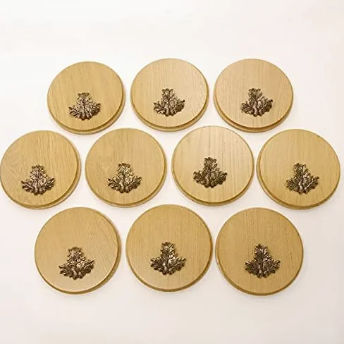 GTK Oferta 10 placas de cuña redondas de roble claro AF 15 cm tabla cuña, tabla de especias, cartel para trofeos con 10 hojas de roble