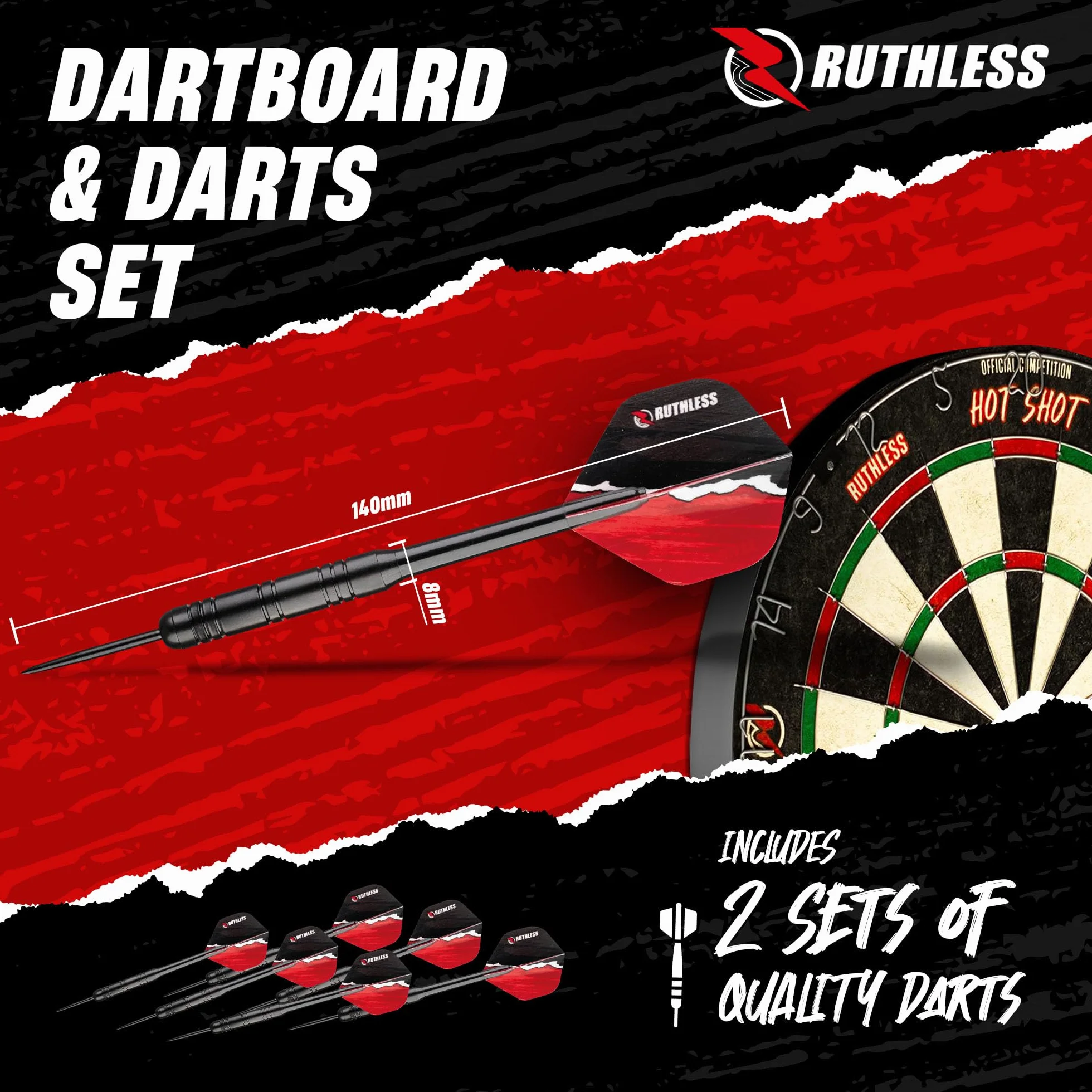 Ruthless Centro de dardos para el hogar, opciones de luz LED, centro de tablero de dardos para el hogar, incluye gabinete, diana y 2 juegos de dardos (USB)