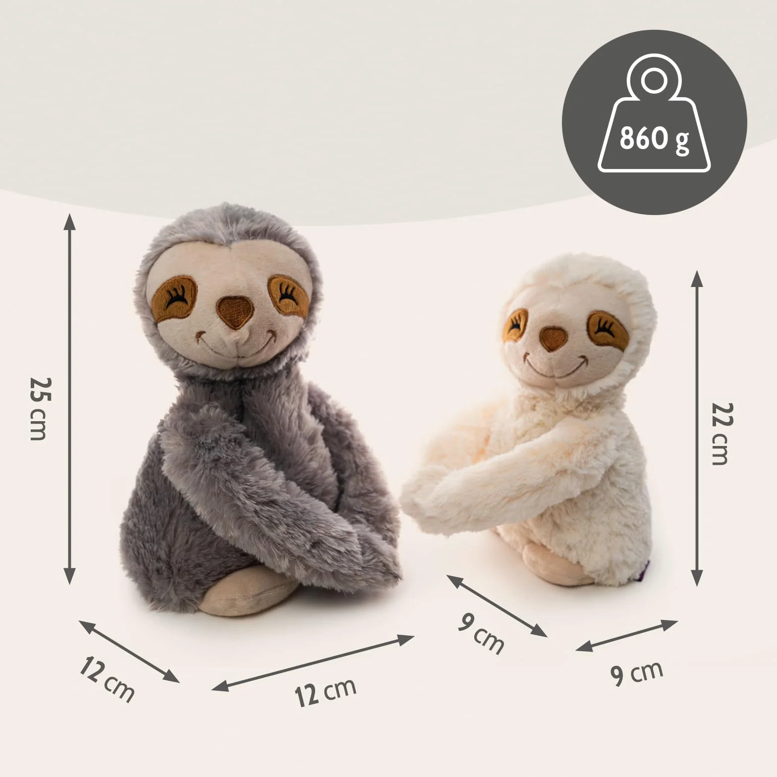 Habibi Plush Premium Hugys Perezoso Mamá (Gris) Niño (Crema) Cojín térmico microondas horno