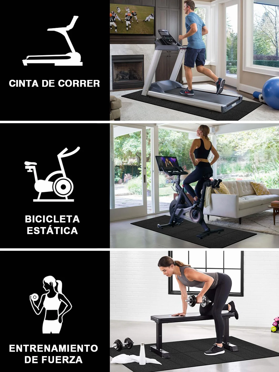 Estera de fitness 160x75 cm, 6 mm, plegable, PVC, antideslizante, impermeable, para alfombras y suelos de madera, compatible con cinta de correr