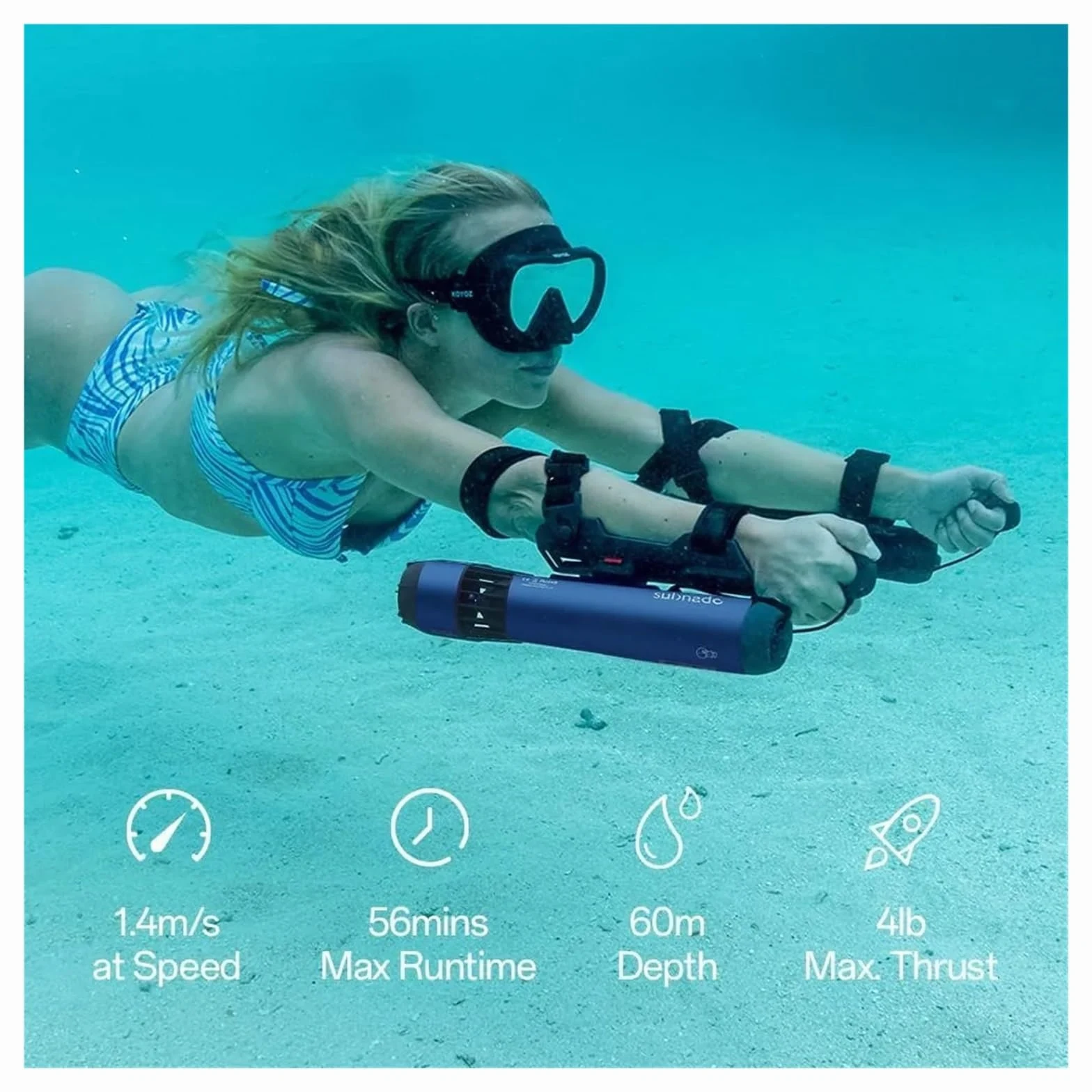 Scooter Submarino, Patinete Submarino Lite, Patinete de Buceo for Deportes acuáticos con asa extraíble for Adultos y niños, acuático Compacto portátil