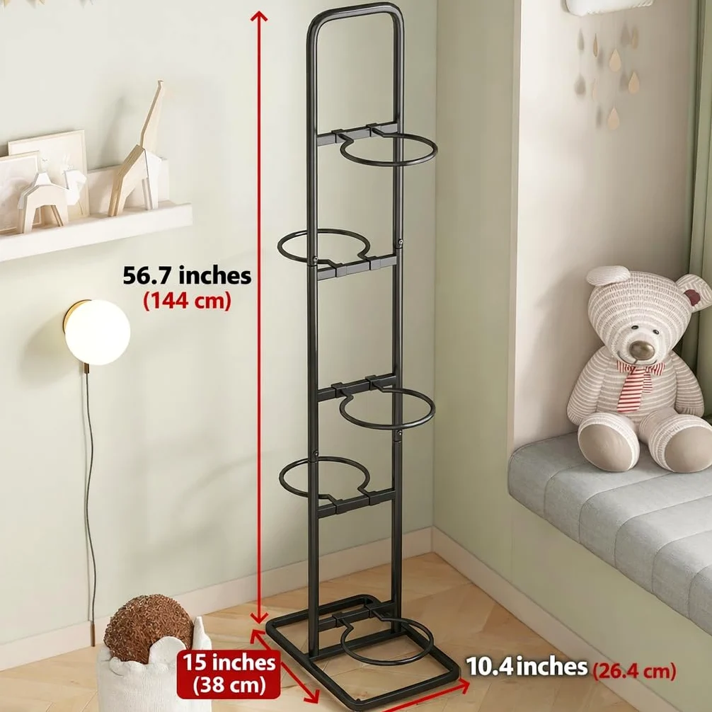 Soporte para Balones – Estante Vertical Universal de 5 Niveles en Acero al Carbono para Baloncesto, Fútbol, Rugby y Voleibol – Altura 144 cm, Negro