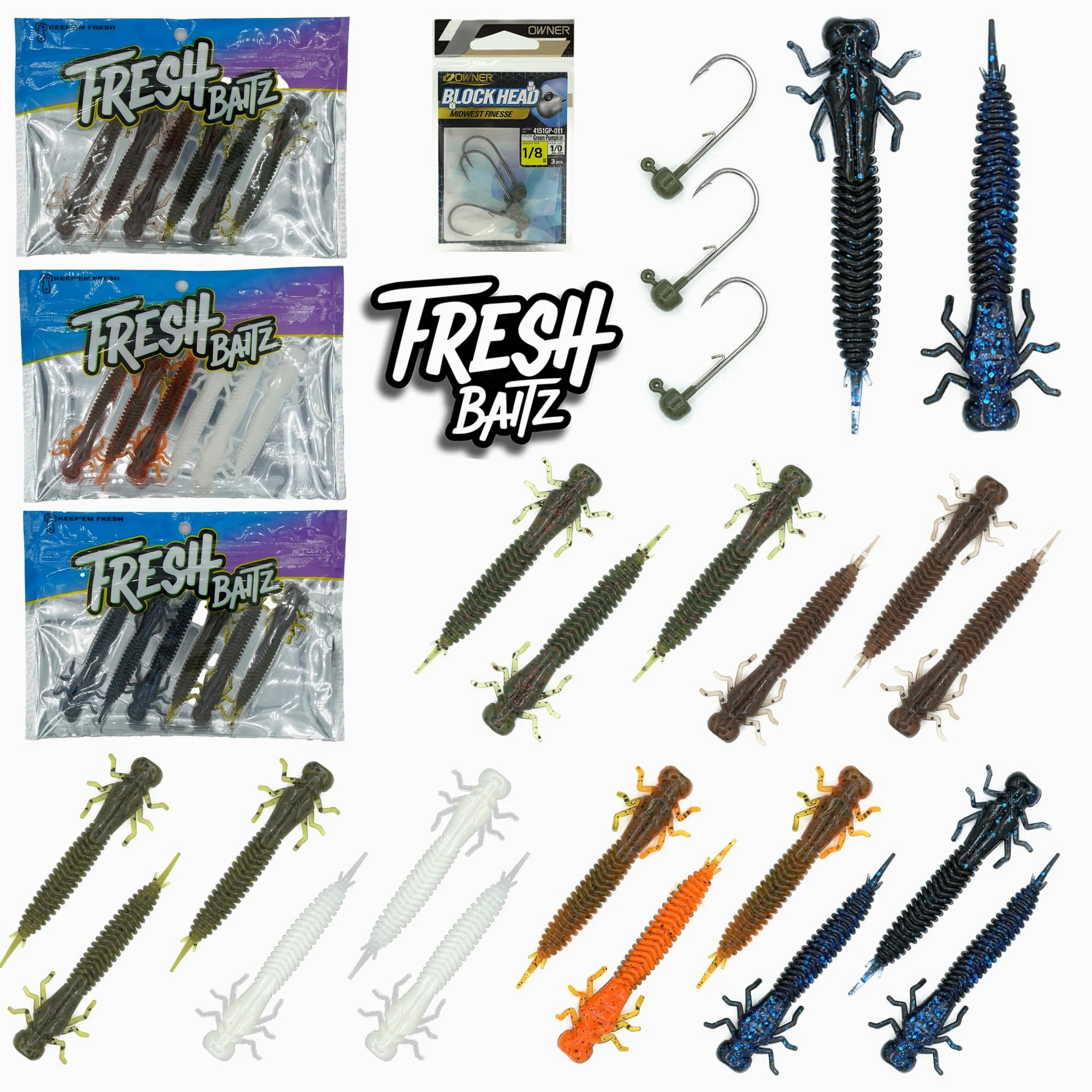 FRESHBAITZ - Kit de muestras de hellamita de pesca de lubina | Señuelos de pesca de plástico suave para trucha de lubina, señuelos de pesca Ned Rig, kit de señuelos de pesca realistas