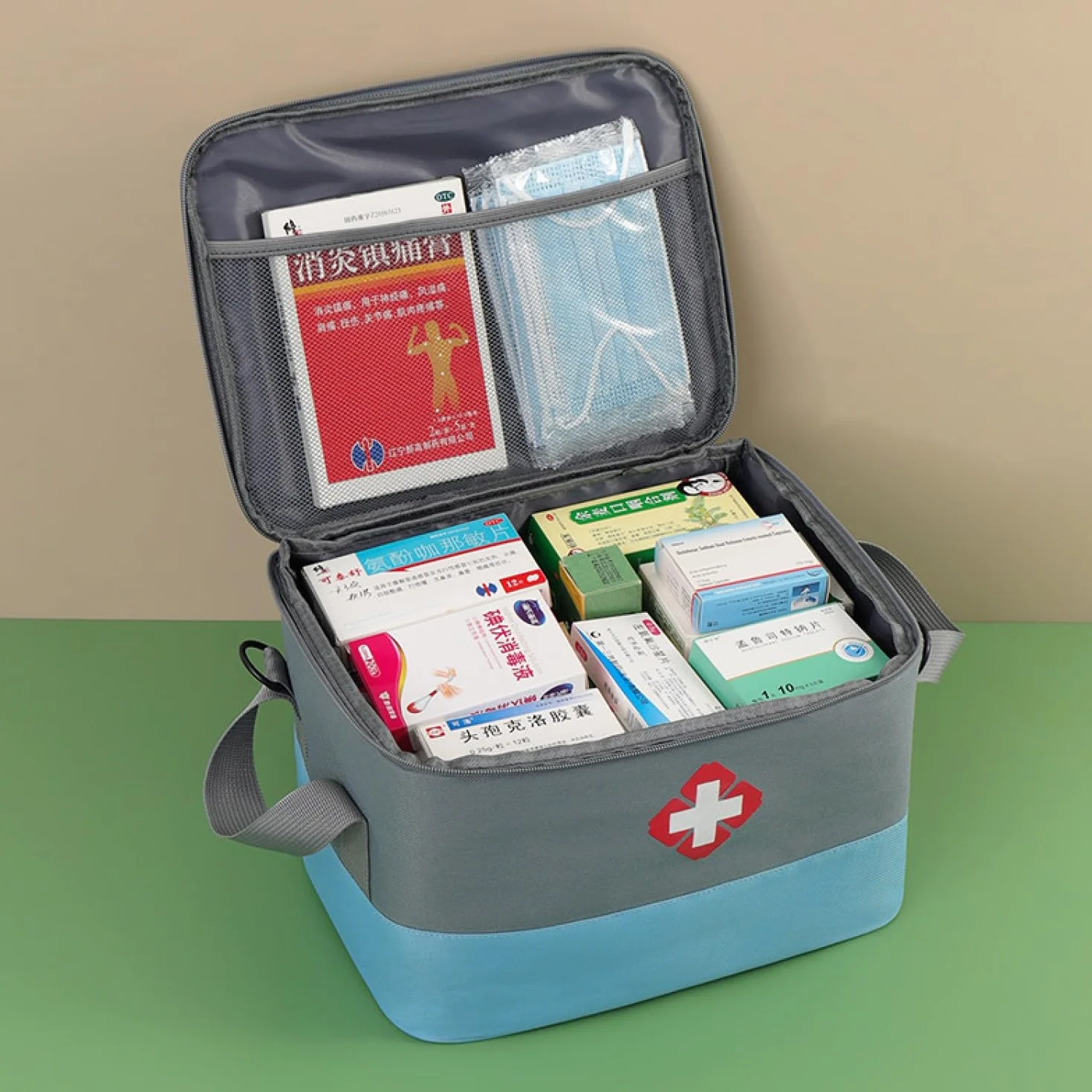 Bolsa impermeable para medicamentos de primeros auxilios médica de emergencia con correa para el hombro, verde
