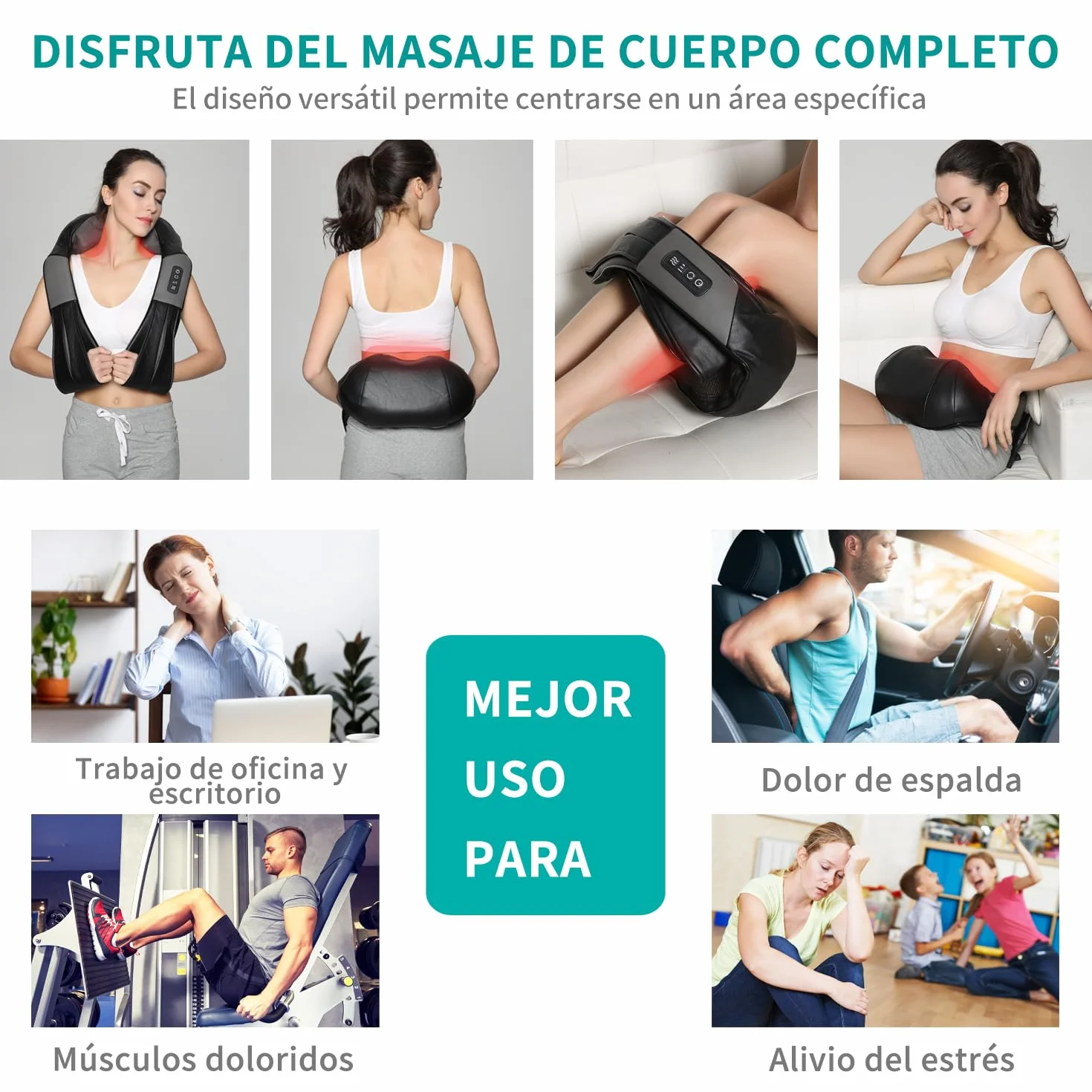 Nekteck Masajeador Cervical Shiatsu 3D con Calor para Espalda, Hombro y Cuello