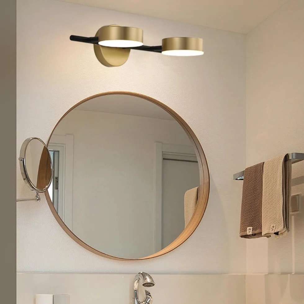 Mengjay Aplique LED Pared Giratoria 360° Moderno Dorado 3 Temperaturas 2 Luces Interior Baño Espejo