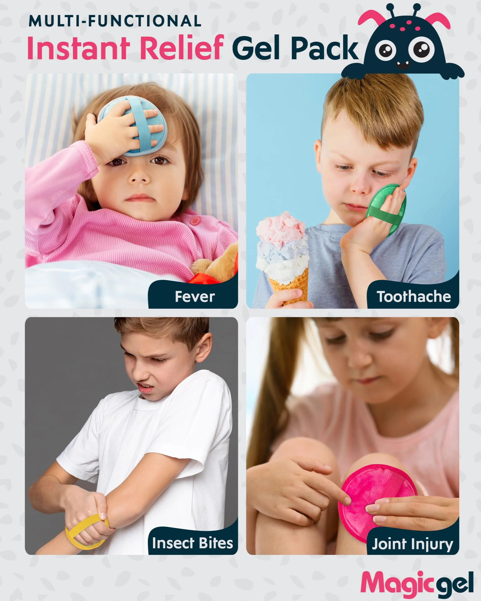 Magic Gel Bolsa de Hielo 4x Bolsa Gel Frío y Calor para Lesiones Infantiles Alivia Hinchazón Fiebre Dolor Cabeza