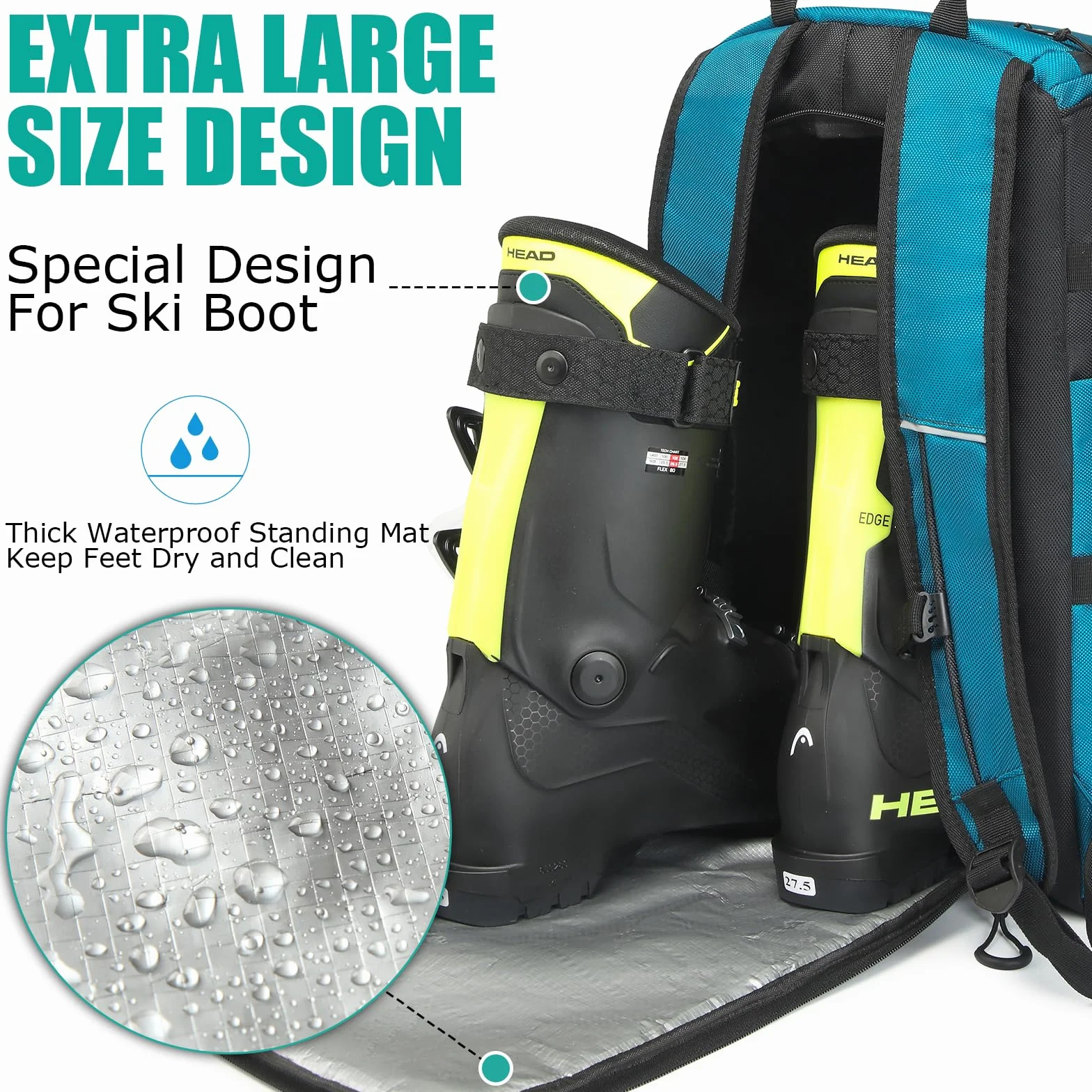 Mochila de Esquí 50L Bolsa Nailon Compartimento Casco Botas