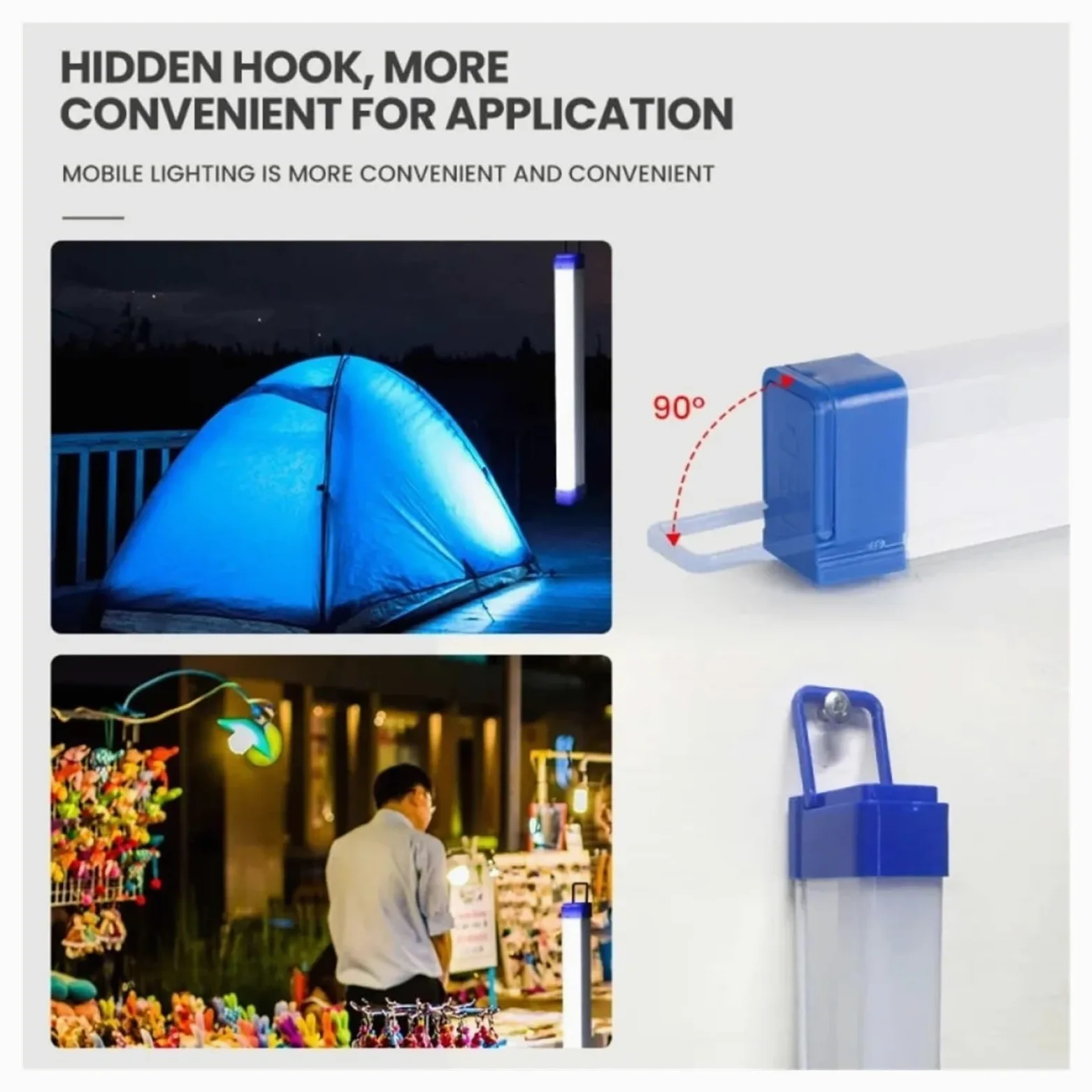Barra De Luz LED, Tubo Recargable, Lámpara Camping, Suspensión Magnética, Bombilla Portátil For Iluminación Exterior Mercado Nocturno Emergencia Luces SúPer Brillantes(52cm)