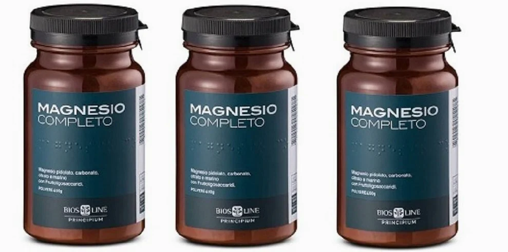 Biosline - Magnesio completo de 3 paquetes de 400 g, formato conveniente, polvo soluble útil en caso de fatiga, estrés, nerviosismo