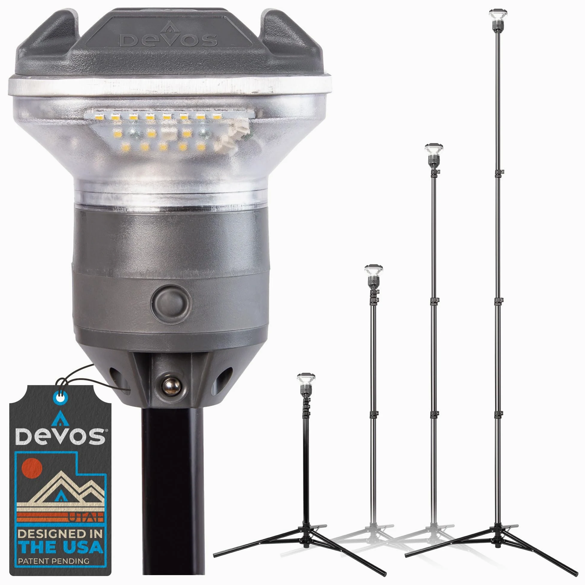 Devos Outdoor LightRanger 1200 - Linterna trípode LED de alto rendimiento con altura ajustable, 9 pies de alto con brillo de 1200 lúmenes y batería de larga duración.