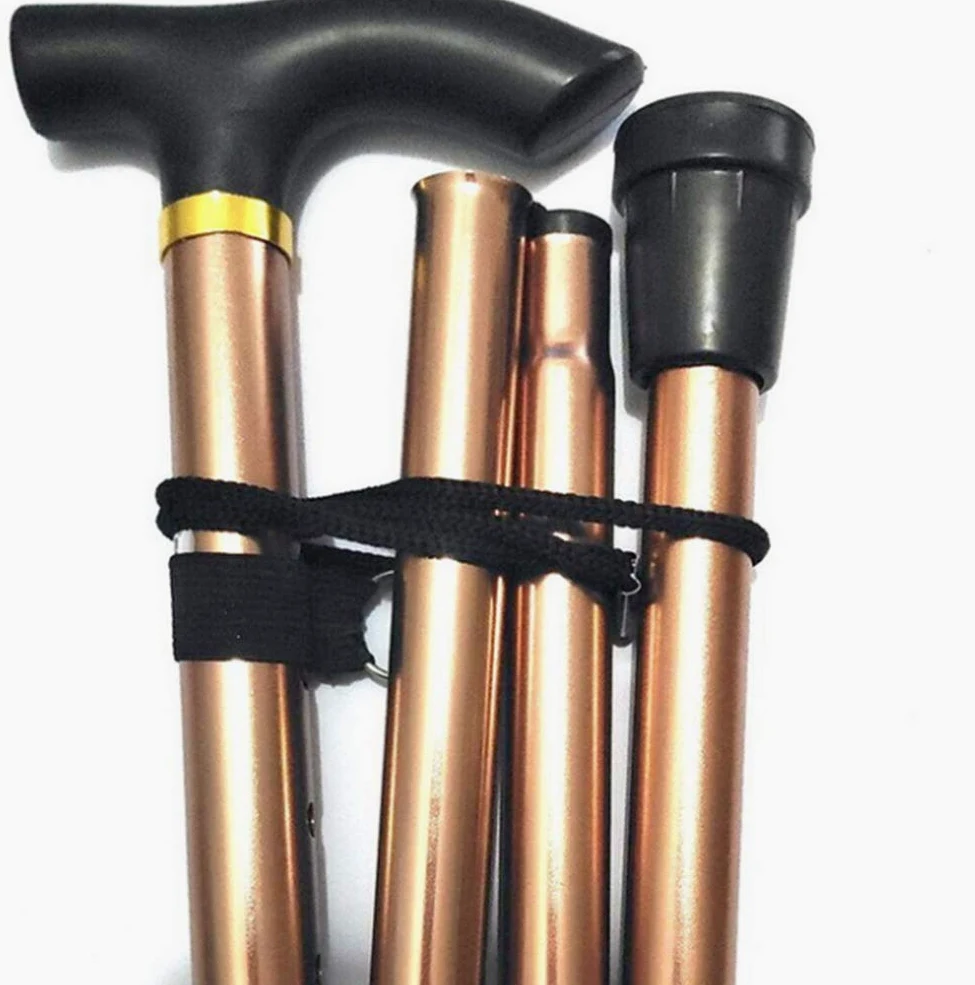 Bastón de aleación de aluminio ligero, bastón de trekking con bastón Bastón plegable de aluminio Bastón de trekking plegable telescópico de cuatro secciones Bastón antideslizante Muletas ajustables