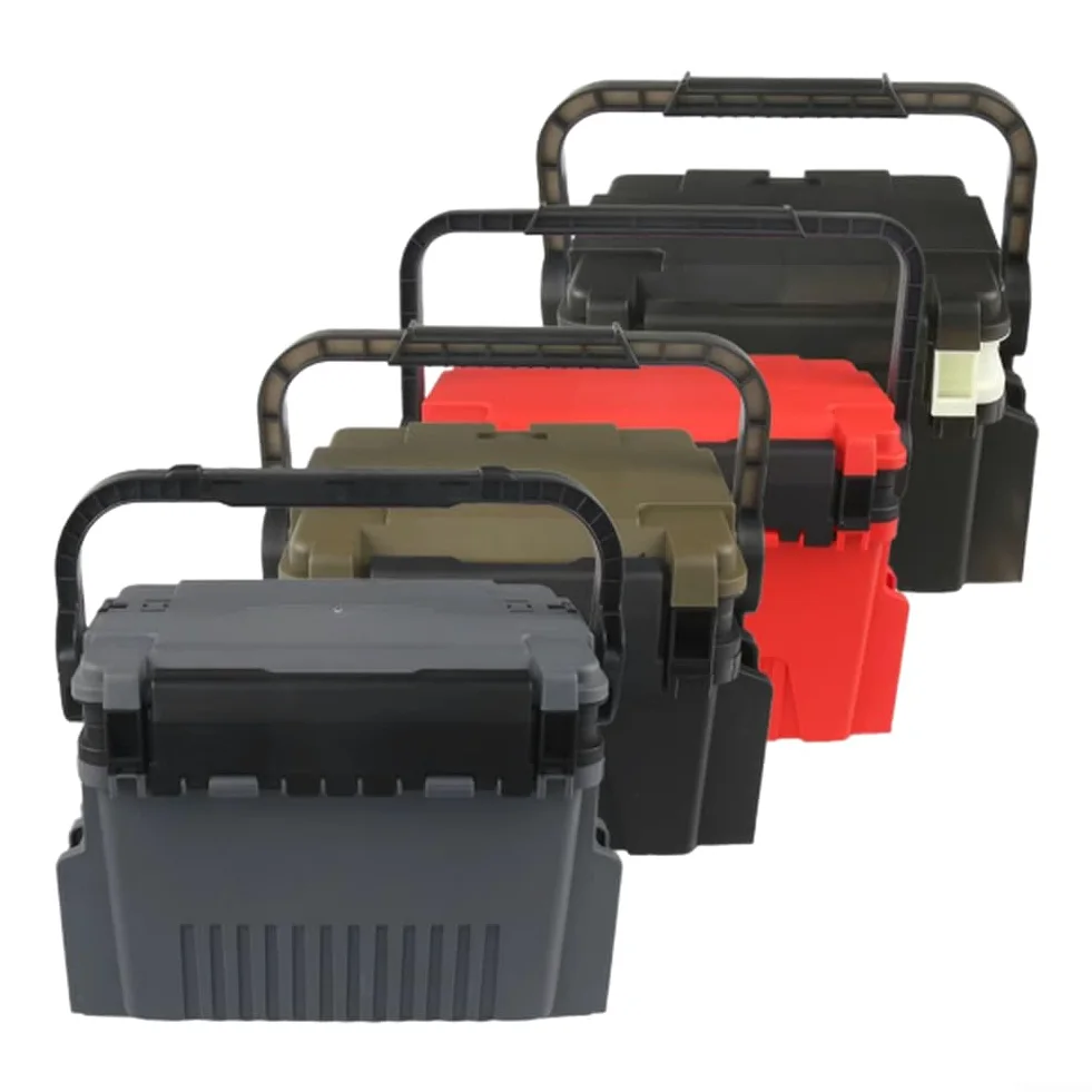 Caja de almacenamiento fiable para aparejos de pesca con particiones extraíbles de polietileno y práctico diseño de transporte y sentado (pequeño negro)