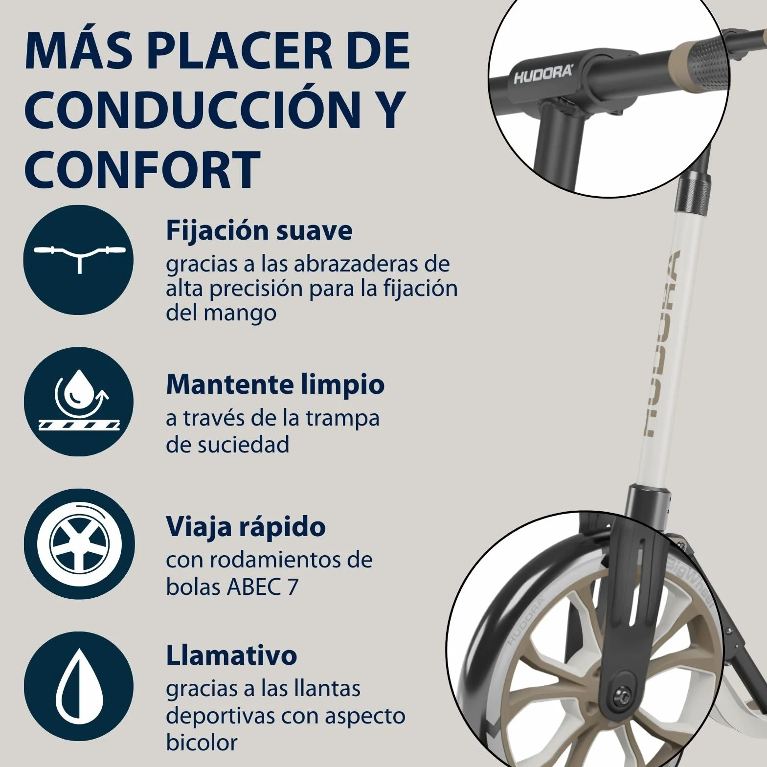HUDORA BigWheel 205 Advanced Scooter - Patinete de Aluminio cómodo para hasta 100 kg - Patinete Plegable y Ajustable en Altura - Scooter para niños/Adolescentes y Adultos