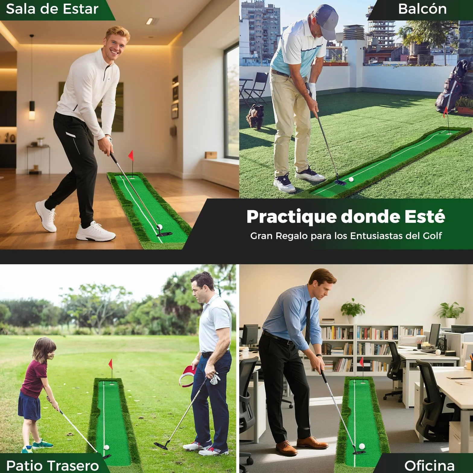 COSTWAY Alfombra de Práctica de Golf 300 CM, Césped Artificial, 3 Pelotas de Golf y 2 Tamaños de Hoyos, Tapete de GOF, Interiores Exteriores Hogar Oficina Jardín y Patio