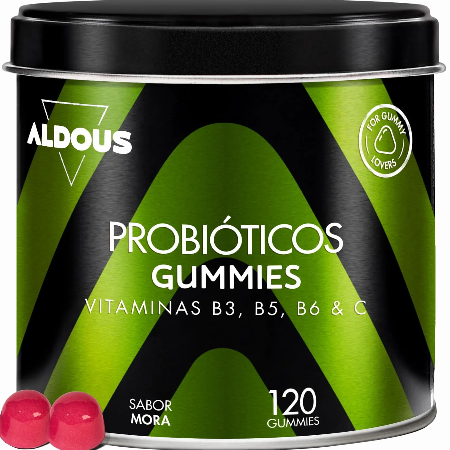 ALDOUS Probióticos Intestinales Gominolas 120 Gummies Sabor Natural Mora Flora Intestinal Bifidobacterium Lactobacillus