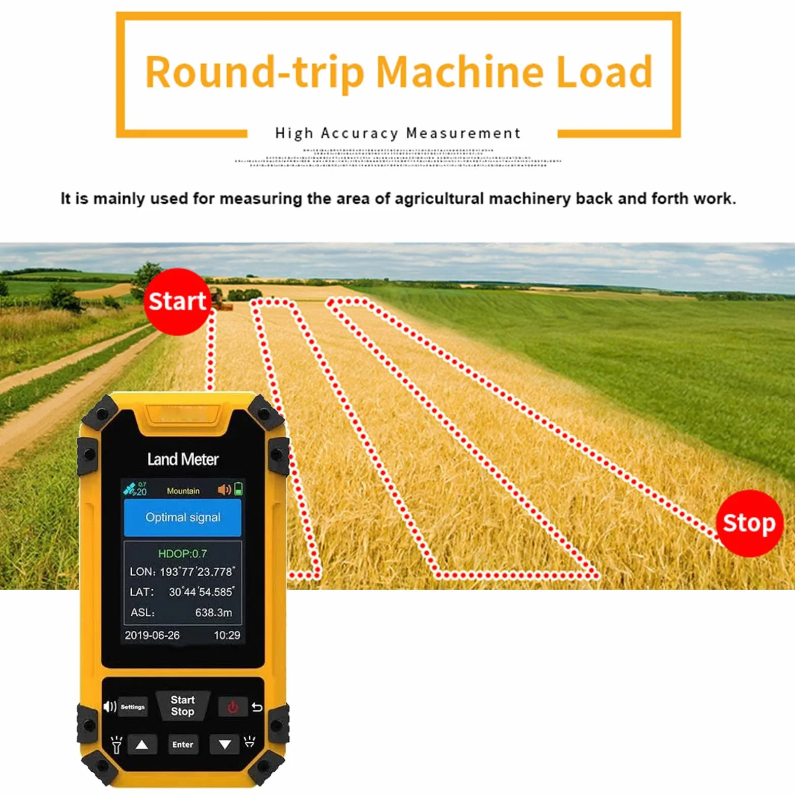 Cuifati GPS Portátil para Topografía, Pantalla de 2.4 Pulgadas de Altura de Medidor de Tierra de Altura Medidor de Medidor con Batería de 1800 MAh, Medidor de área de Tierra para la
