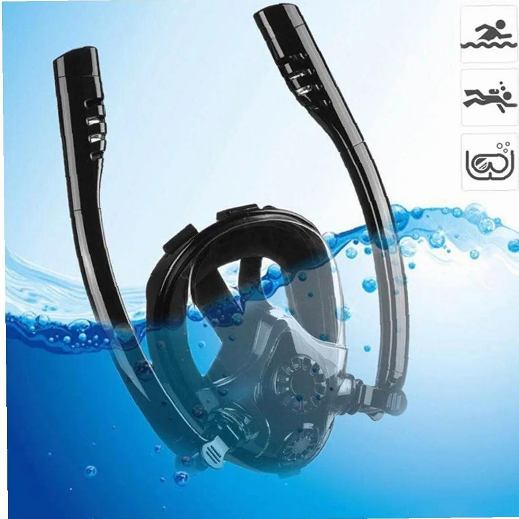 Dual Tubo Snorkel Respiración Snorkel Mascarilla Completa Anti-Fog Anti-Fugas Gafas De Buceo con Montura Doble Flujo De Aire Silicac