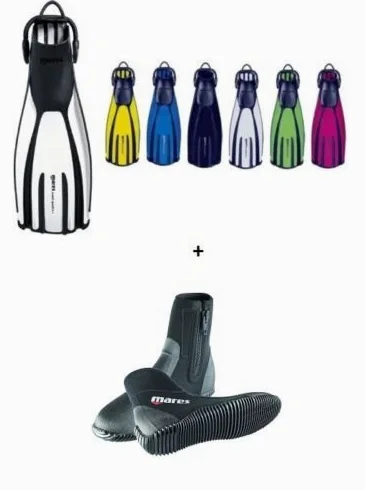 Aletas de buceo Quattro+ de la marca Mares. Incluye correas elásticas y escarpines Classic. Tallas 35 - 47