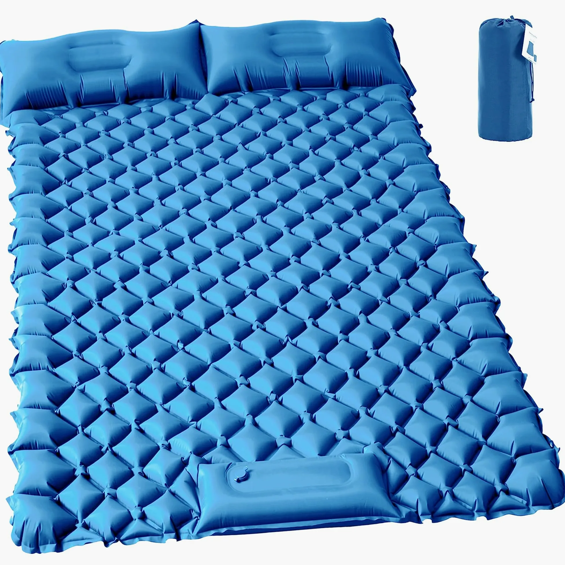 Colchoneta de dormir doble para camping, colchoneta inflable ultraligera para 2 personas con almohada y bomba de pie integrada, colchón portátil de camping para tienda de campaña, mochilero
