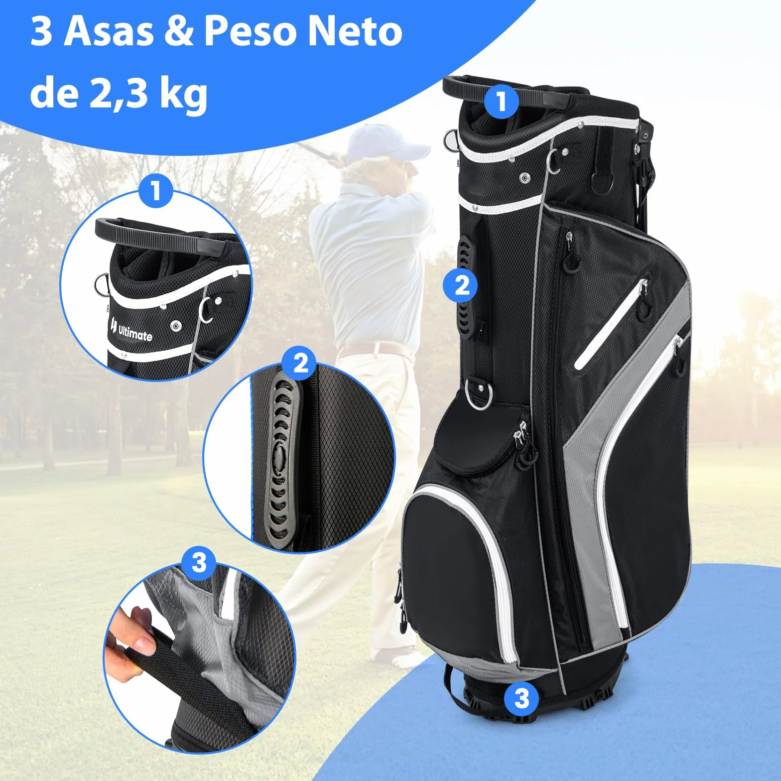 COSTWAY Bolsa Golf 14 Divisores, 6 Bolsillos, Correa Doble, Capucha Lluvia, 2,3 Kg