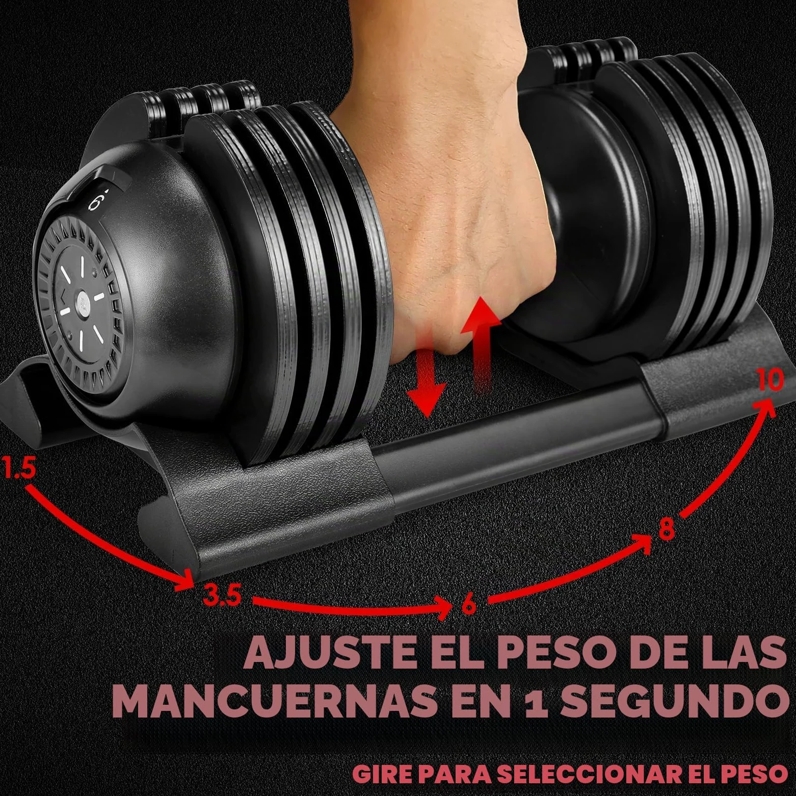 Mancuerna Ajustable 10kg 20kg 24kg, 5 Pesos ajustables, Entrenamientos de musculación indoor, Agarre ergonómico, Para gimnasio o hacer deporte en casa