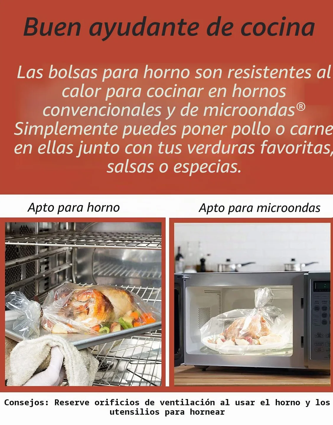 Bolsas de horno para asar pavo, carnes, pollo, pescado y verduras, 43x55 cm, 12 unidades