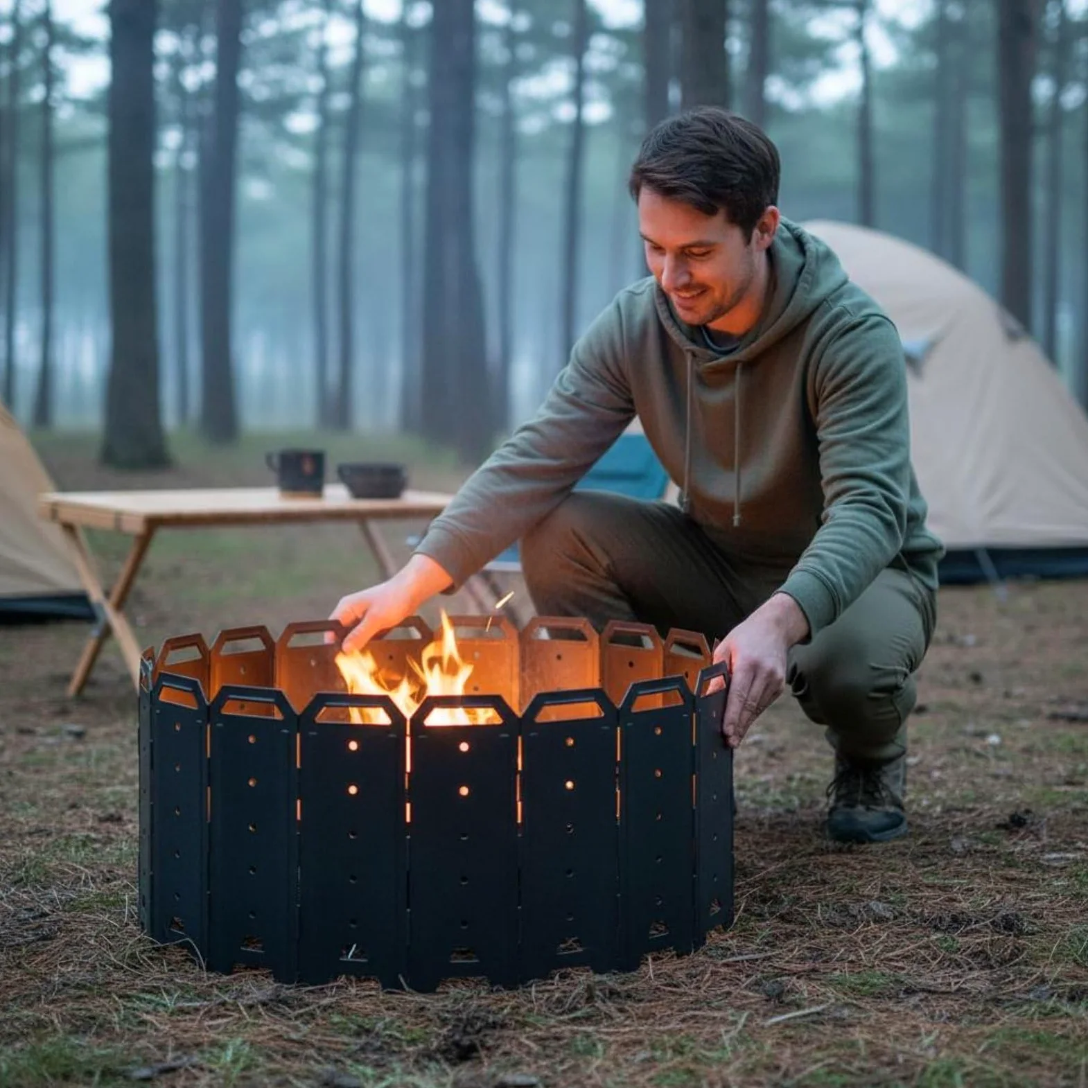 Cortaviento Plegable Ventilado Paraviento Plegable Estufa Negro Equipo Camping para Fogata, 50CM, Yd-50