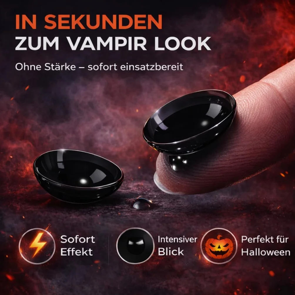 Lentes de contacto de color negro Vampiro Drácula para Halloween sin receta