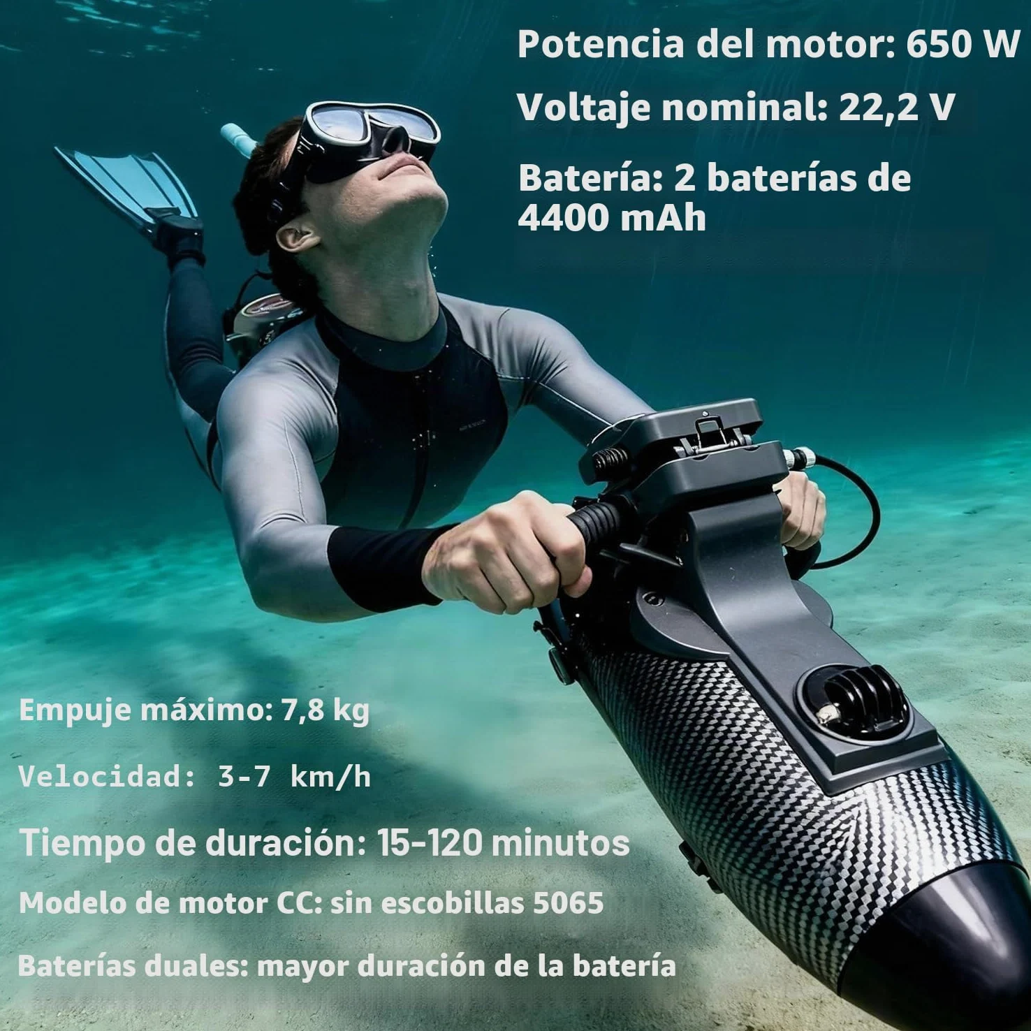 Camolech Aquila Drive CM6-1 - Scooter submarino de batería dual, motor para tabla de remo con 2x4400mAh, propulsor eléctrico de montaje manual/mochila/SUP para buceo, esnórquel en mar, lago y piscina