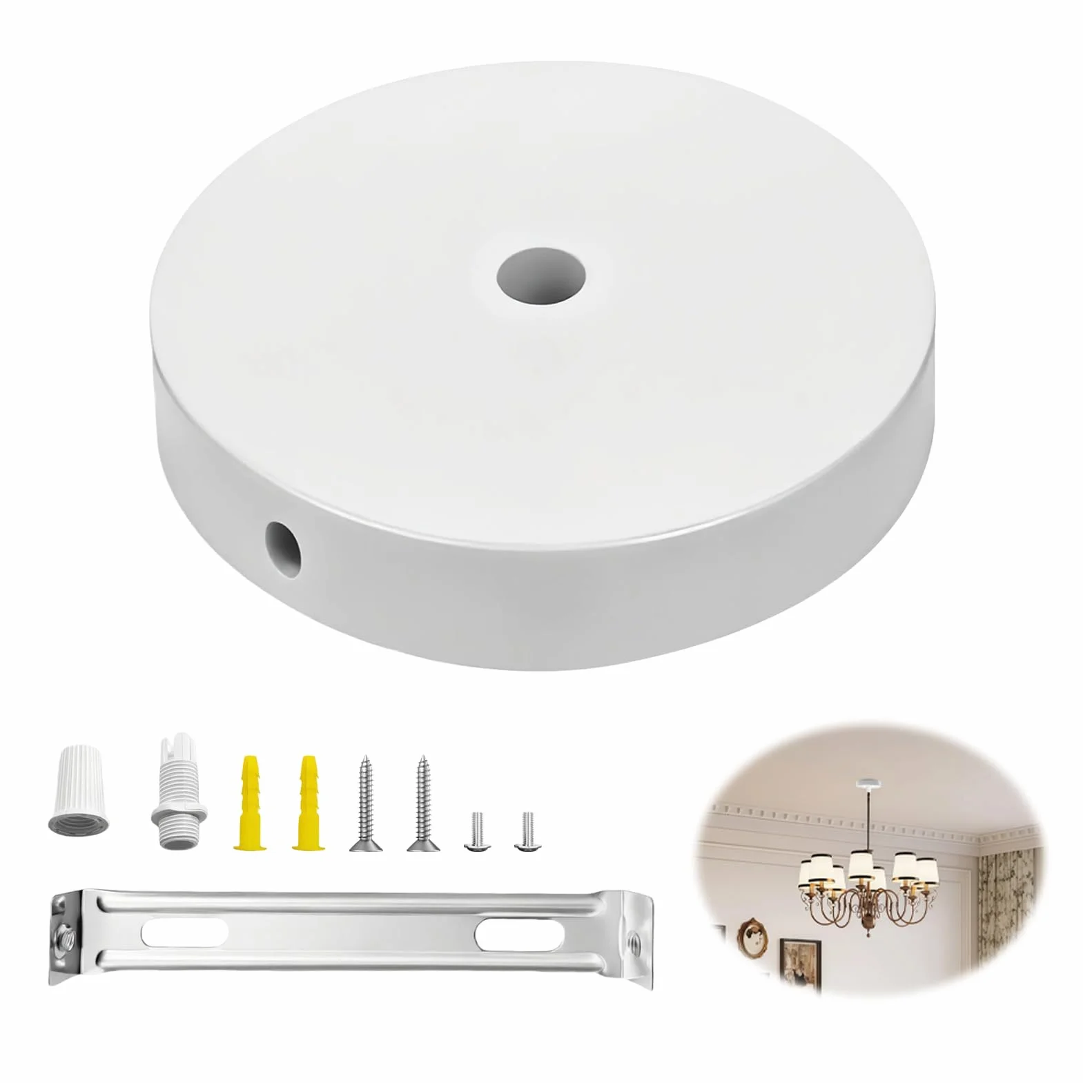 Baldaquino de techo blanco redondo para lámpara candelabro