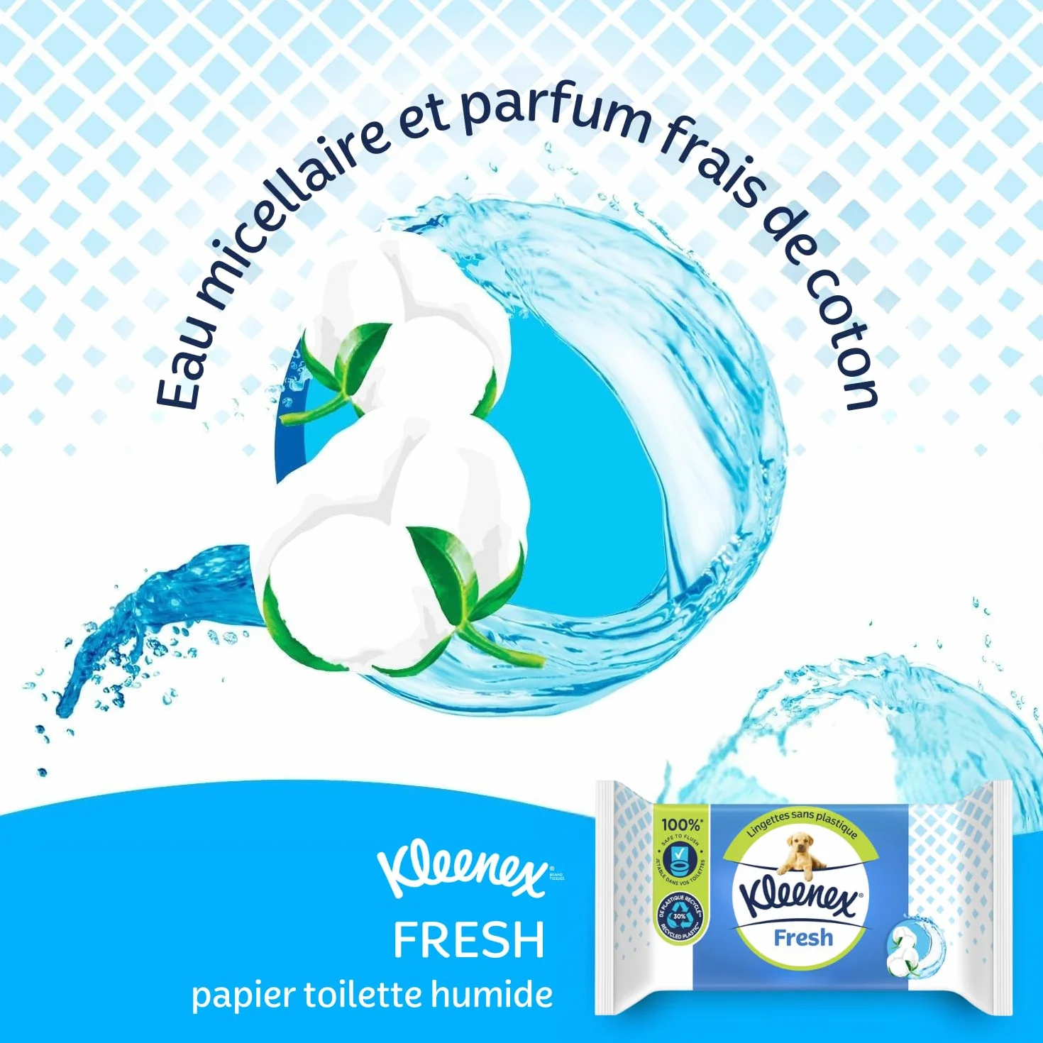 KLEENEX Papel higiénico Fresh Wet 12 paquetes 42 hojas desechable inodoro fibras naturales sin plástico