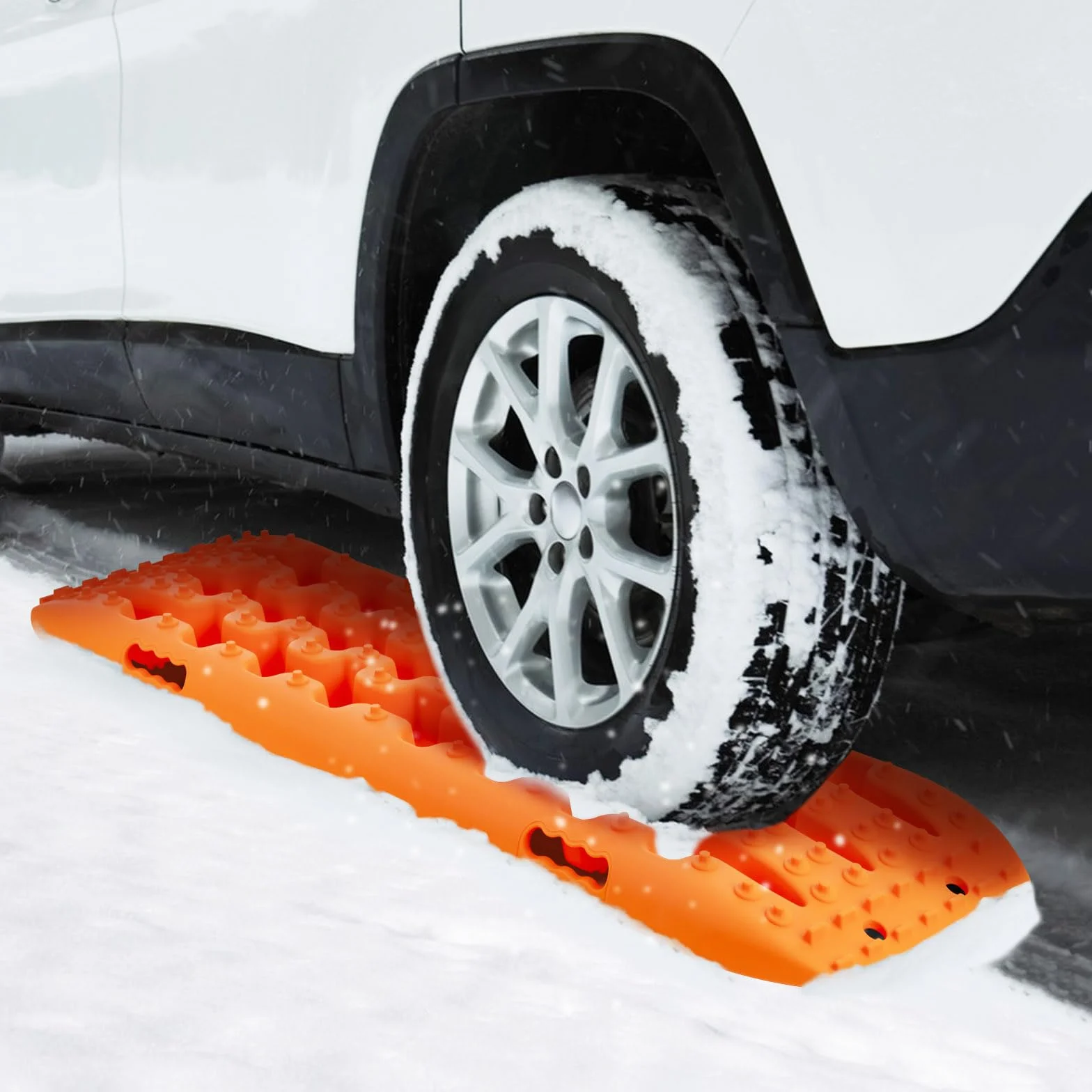 GYMAX 2 Planchas Desatasco Set, Accesorios Todoterreno para Arena Barro Nieve, Placas de Recuperación 107x31x7 cm Naranja