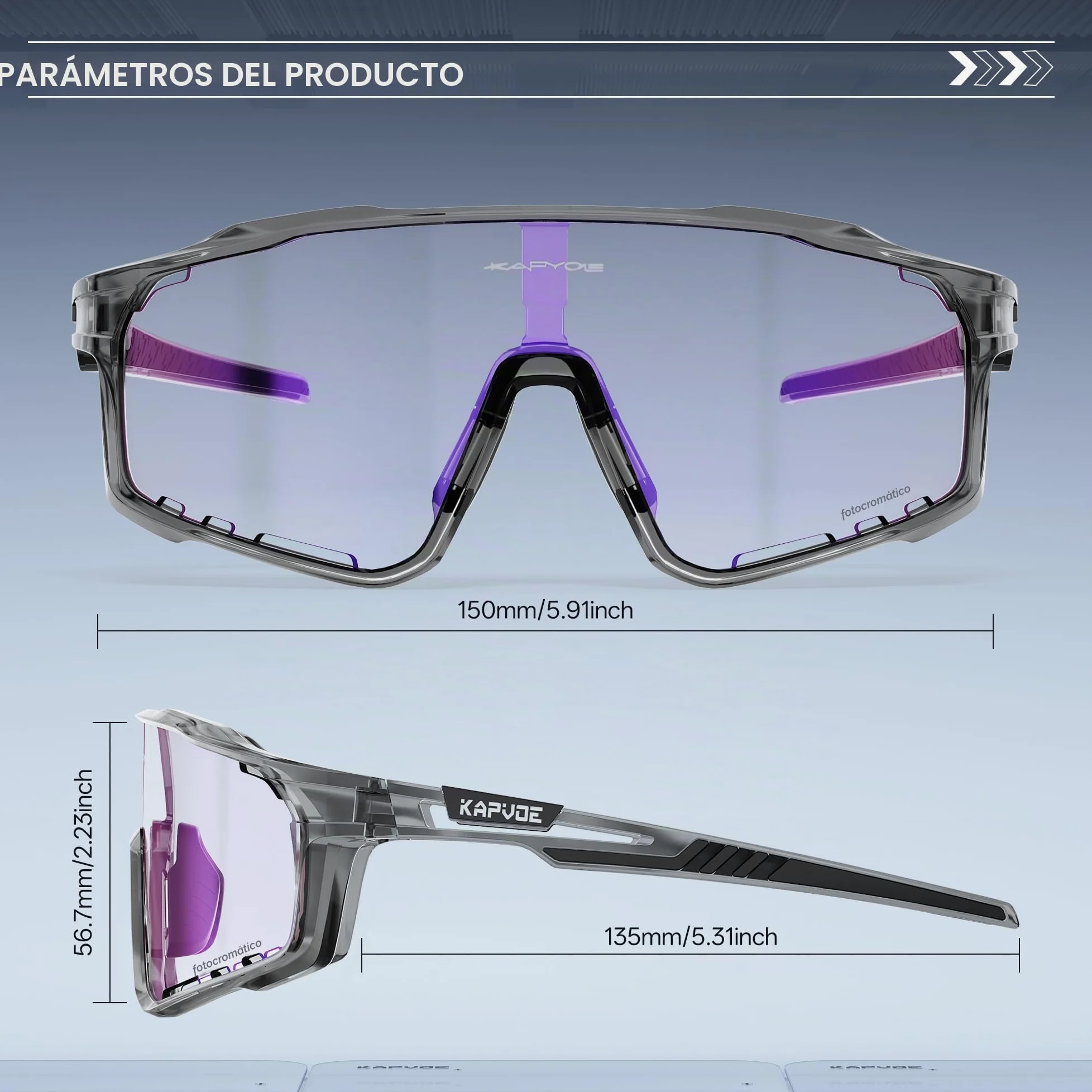 KAPVOE Gafas de Ciclismo Hombre Mujer K76 | Montura TR90, almohadilla nasal ajustable para ciclismo.