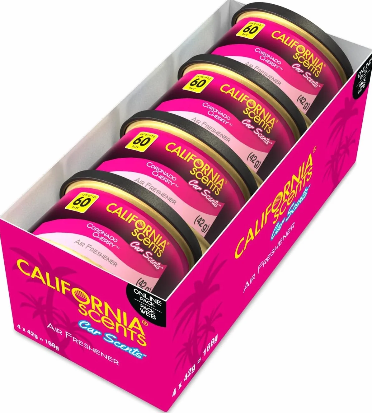 California Scents Ambientador de Coche Premium 4 Pack 42g Fragancia Duradera de Cereza Control de Intensidad