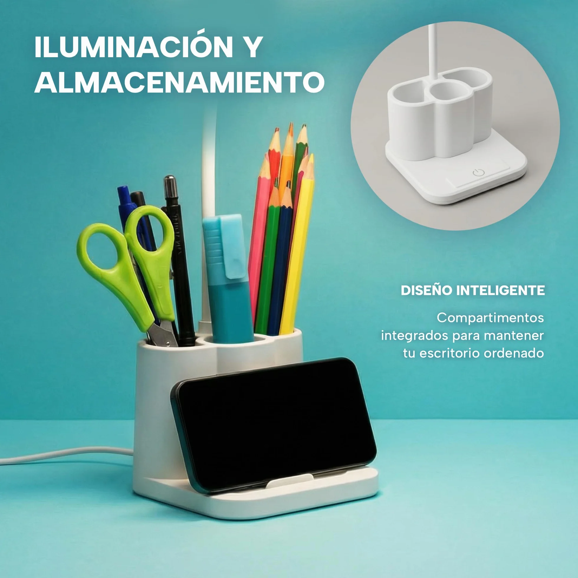 Flexo LED de Escritorio Antifatiga Ocular, Lámpara con 3 Modos de Luz y 8 Niveles de Brillo, Plegable Cuello de Cisne 360°