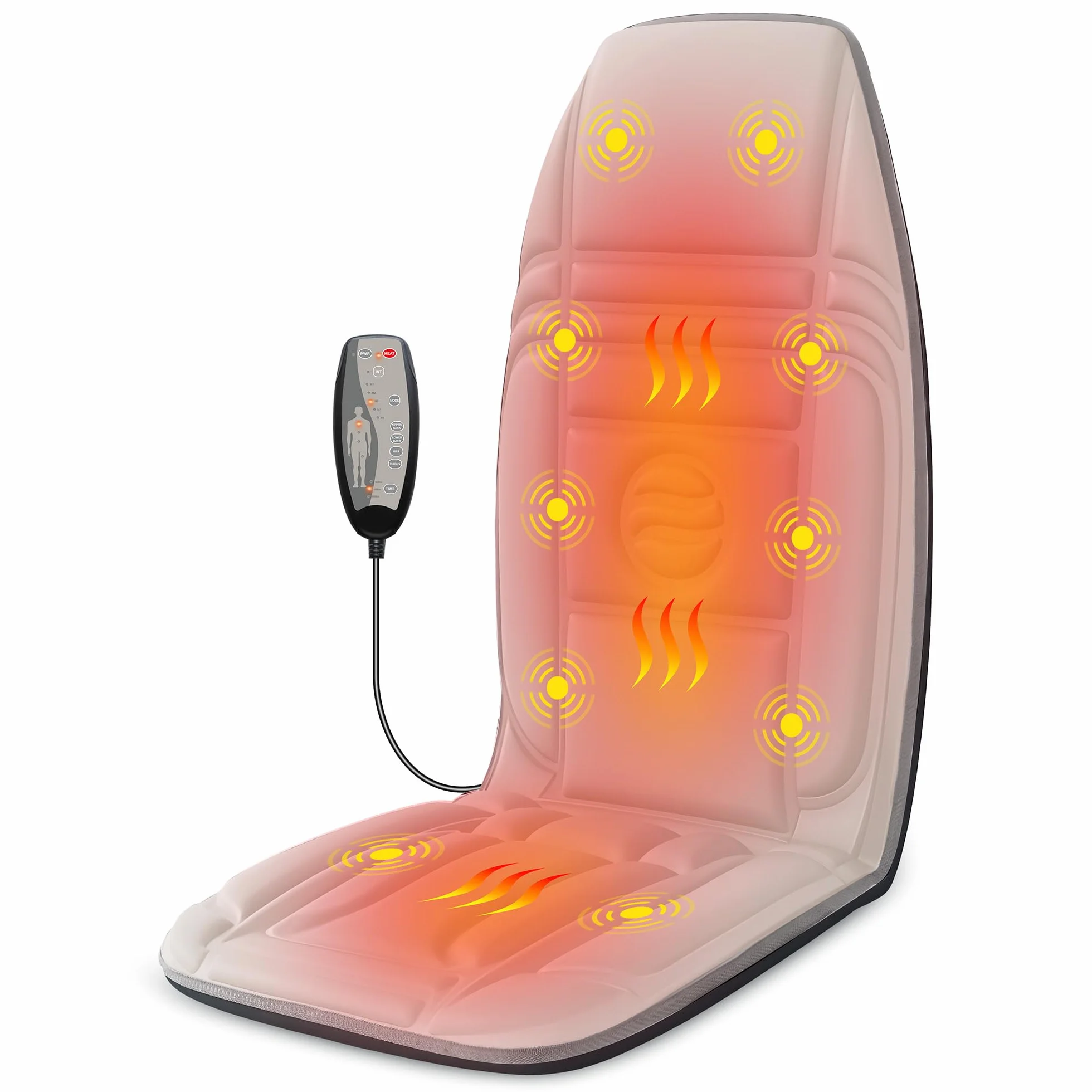 Snailax Funda de Masaje para Asiento con Calor y Vibración, 10 Motores, Almohadilla para Espalda y Cuello, Beige