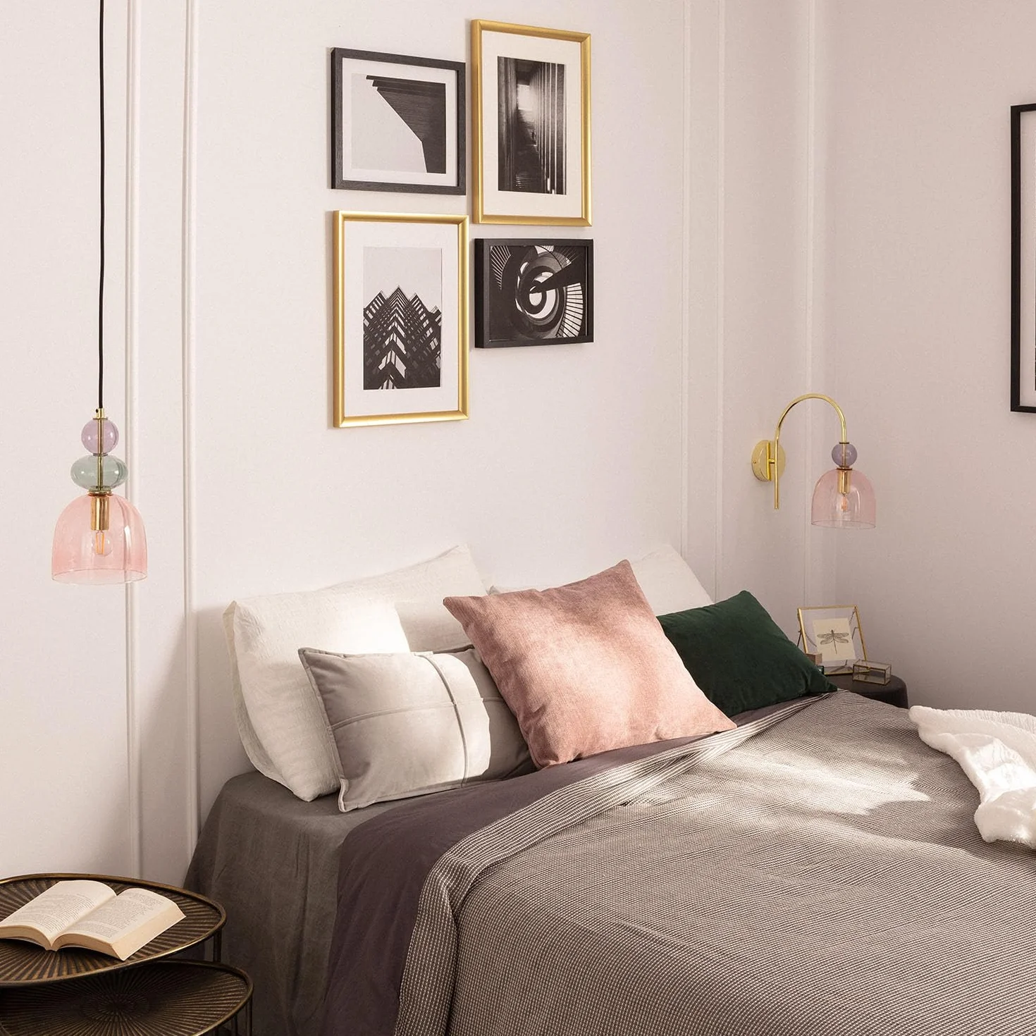LEDKIA LIGHTING Lámpara Colgante Metal Cristal Baudelaire Rosa E14