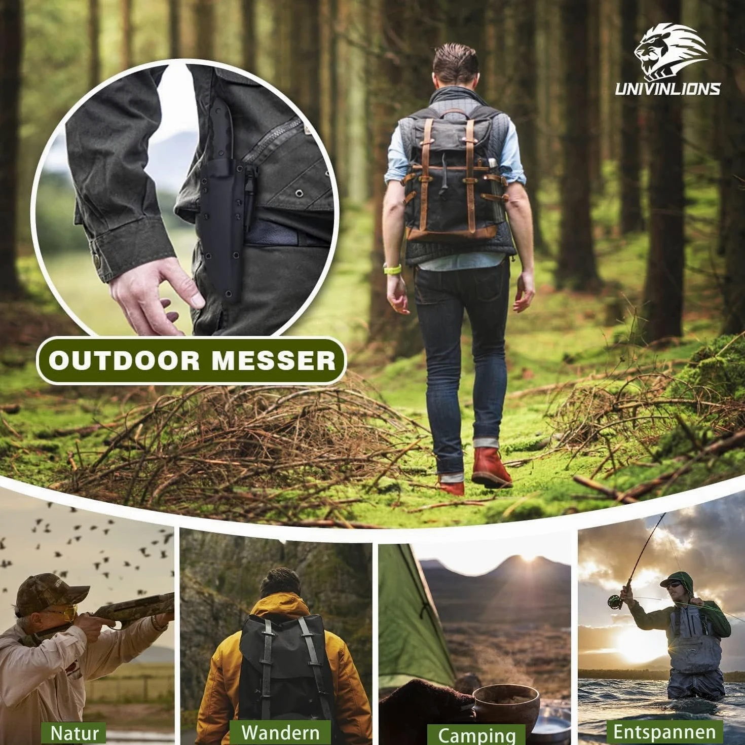 Cuchillo de supervivencia D2 full tang con funda, hoja fija out | Hoja D2 con mango G10 y funda incluida, diseñada para aventureros, cazadores y amantes del outdoor y supervivencia.