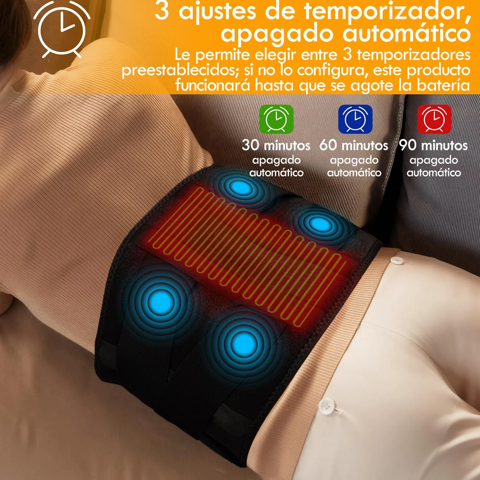 Almohadilla Eléctrica Lumbar, 16000mAh Manta Eléctrica Para Cintura Inalámbrica con 3 Modos De Calefacción Rápida y Masaje, Apagado Automático, para Espalda, Cuello, Hombros y Vientre (Negro)