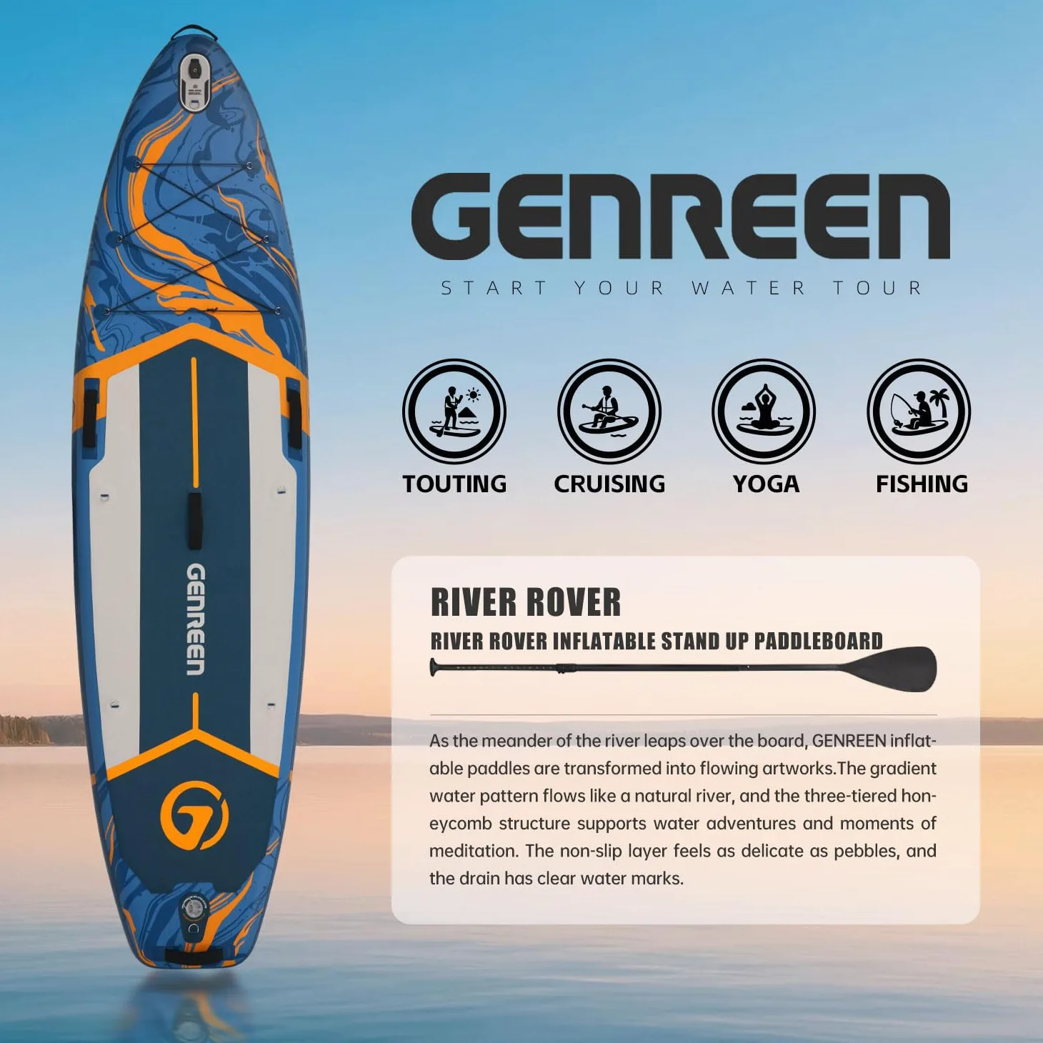 Tabla de surf de remo, tabla de remo inflable de 11 pies con accesorios de SUP, cubierta antideslizante, doble capa de PVC, patrón Monstera, tabla de paddle de 33 pulgadas extra ancha estable