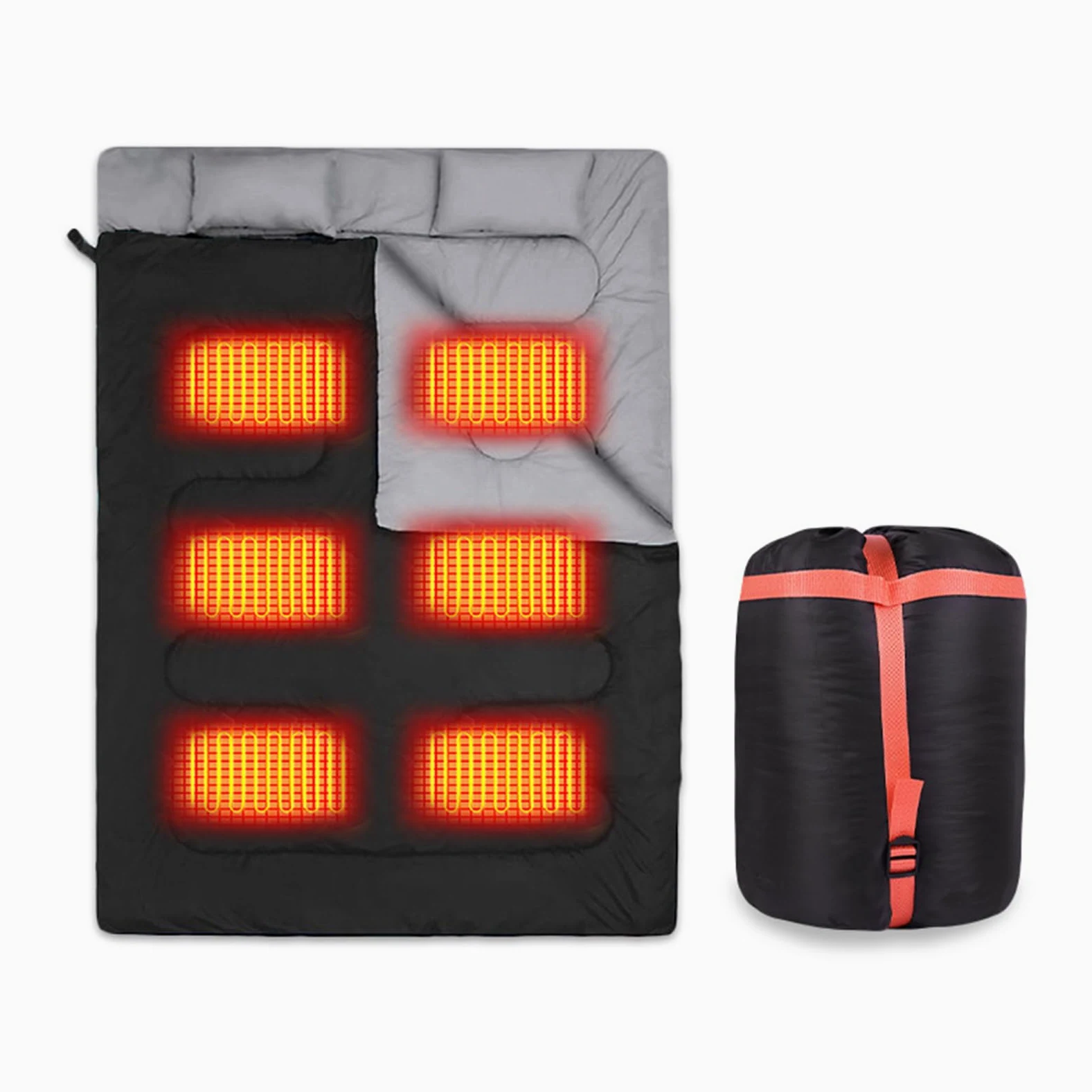 Saco de dormir con calefacción doble tamaño Queen para adultos, 3 estaciones, clima cálido y frío, perfecto para camping, senderismo y mochileros