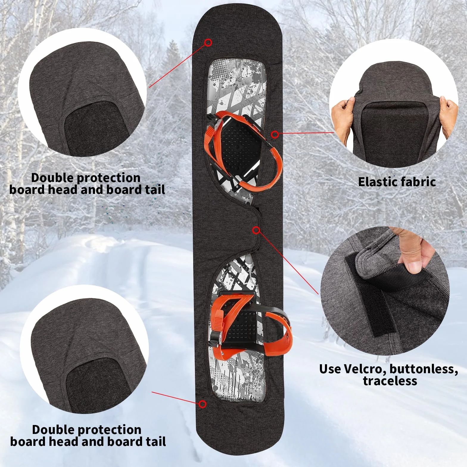Funda para snowboard con encuadernación abierta, protectora elástica