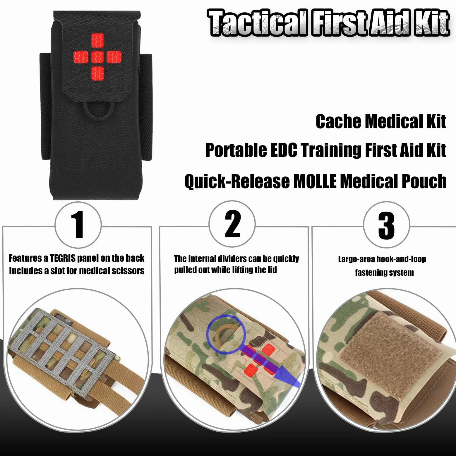 Bolsa Médica Tactics MOLLE, Mini Bolsa Médica IFAK, Kit Compacto de Primeros Auxilios de Acceso Rápido, para Senderismo y Acampada Al Aire Libre