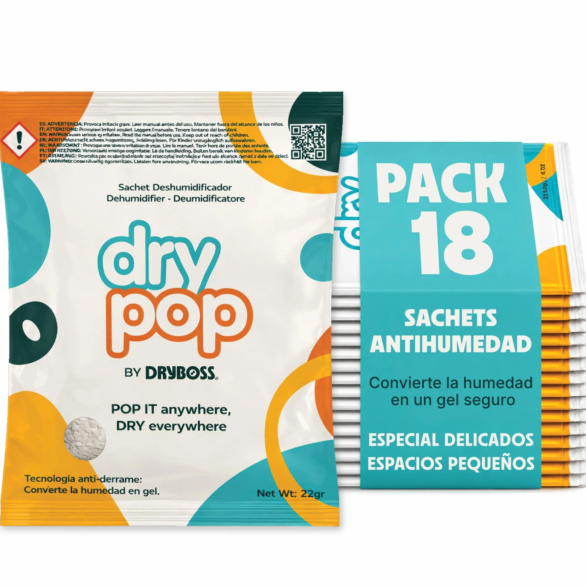 DRYPOP Deshumidificador 20G Antihumedad Pack 18 Sachets para Cajones Armarios