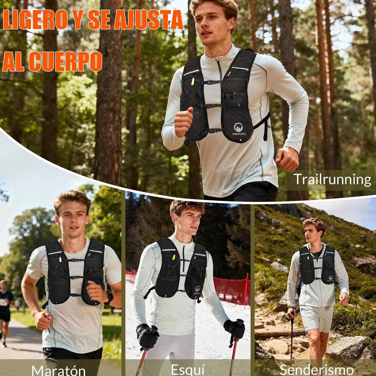 Chaleco Running Hombre Mujer, Mochila Hidratacion Trail con Bolsa Agua 2L, Reflectante