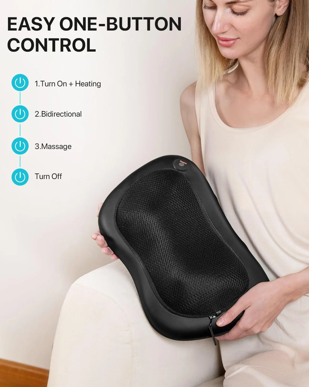 ALLJOY Cojín Masajeador Cervical y Espalda, Masaje Shiatsu con Calor, 3 Niveles, 4 Nodos Rotación 3D