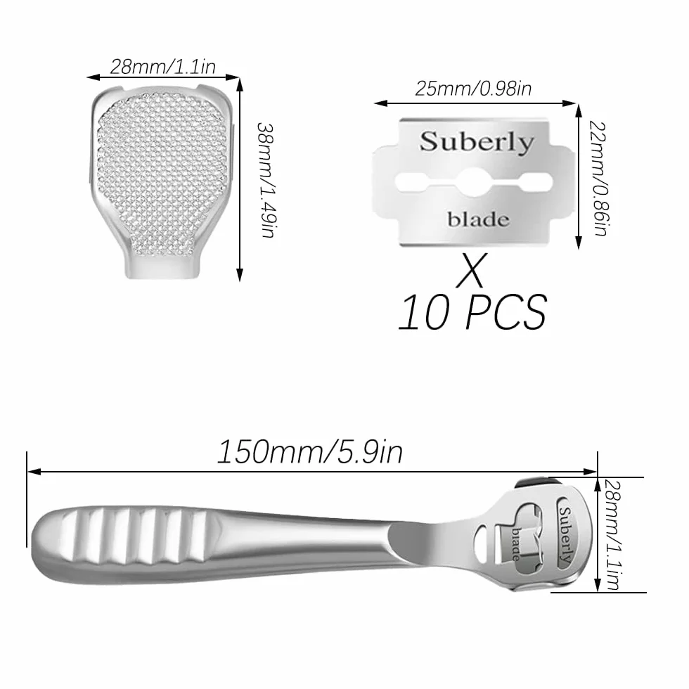 Rallador de Pie Pedicura, Kit Profesional con 10 Cuchillas de Acero Inoxidable