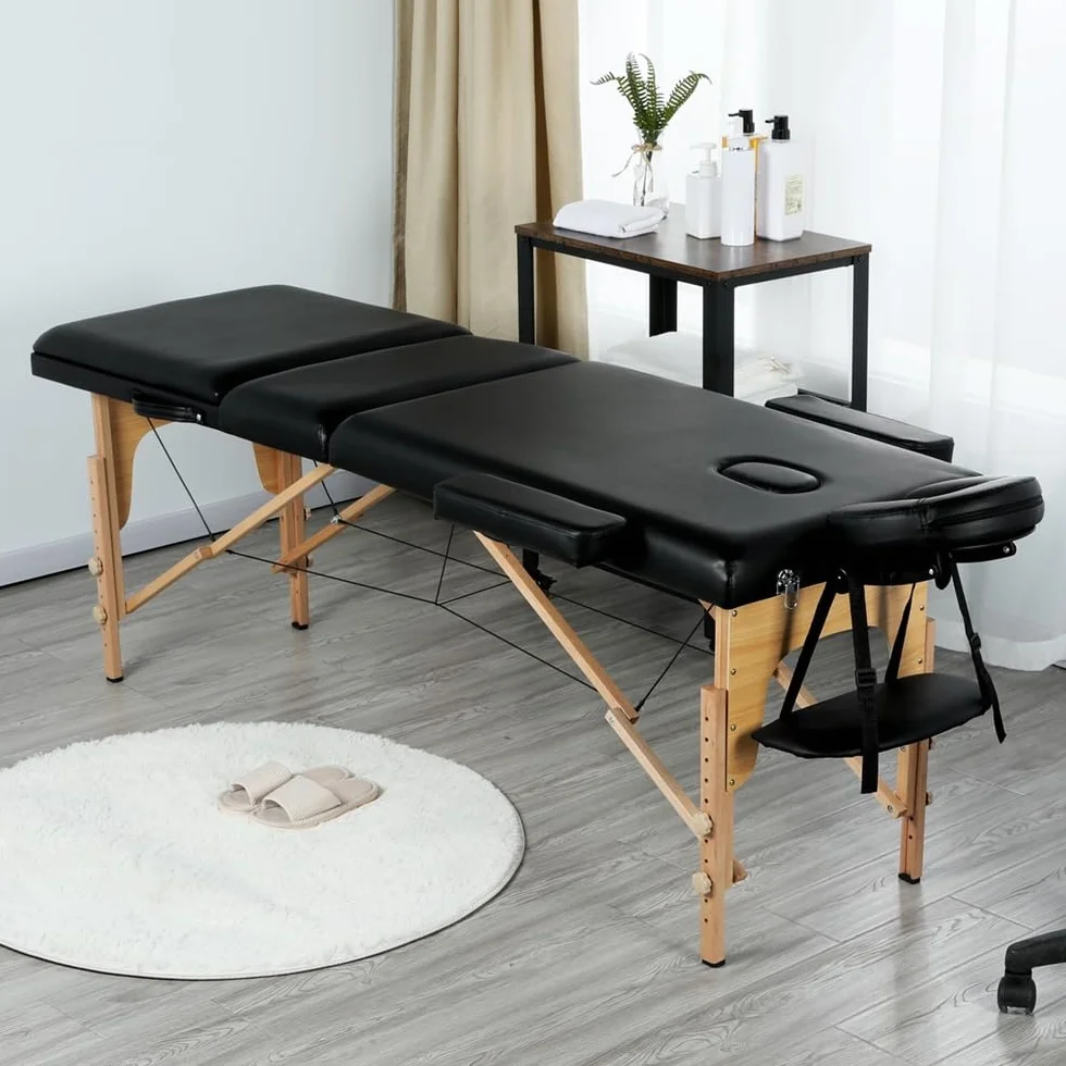 Yaheetech Camilla Masaje Plegable 3 Zonas 250kg 213x82cm Madera Haya
