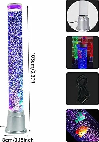 Lámpara de Pie Pez Burbuja 3,3 Pies, Lámpara de Lava LED USB 7 Colores, Regalo para Niños y Adultos